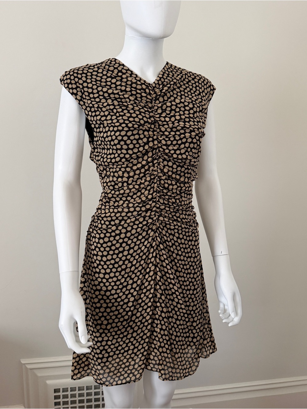 NWT Banana Republic Georgette Ruched-Front Mini Dress in Polka Dot